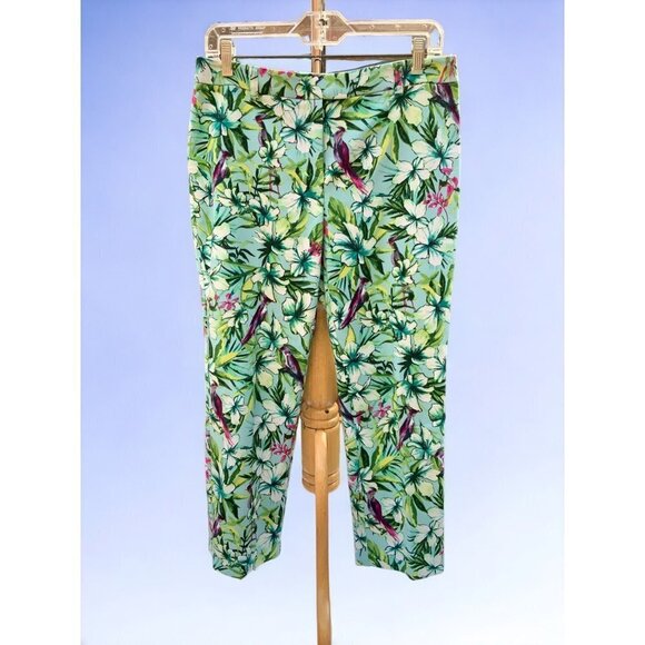 CHICOS LADIES GREEN COLORFUL TROPICAL HAWAIIAN BEACH MID RISE PANTS SIZE 4 - Picture 4 of 10
